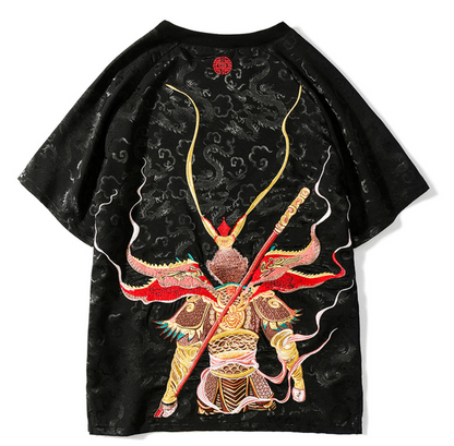 Embroidered Sun Wukong Retro Dragon T-Shirt Men DealSniper.net