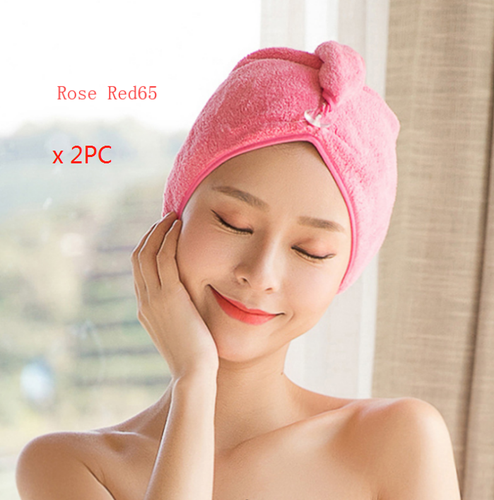 Women's Hair Dryer Cap, Absorbent Dry Hair Towel Beauty DealSniper.net 2pcs Rose red65