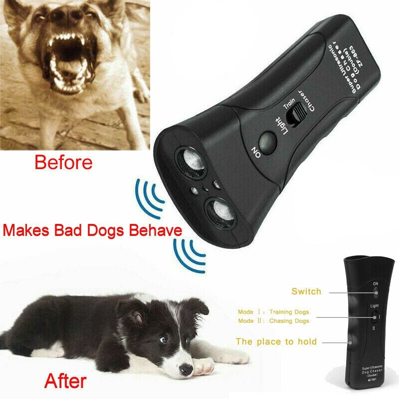 3-in-1 Anti Barking Dog Training Device Ultrasonic Dog Training Repeller LED Flashlight Pets dealsniper-net