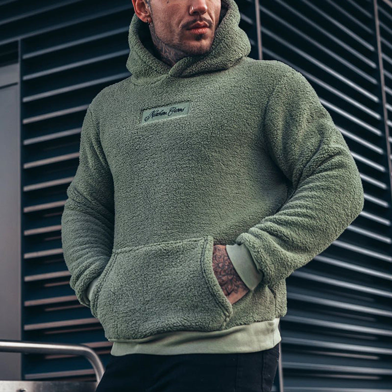 Men's Plush Hoodies Sweatshirt With Big Pocket Fashion Men null Olive Green 2XL