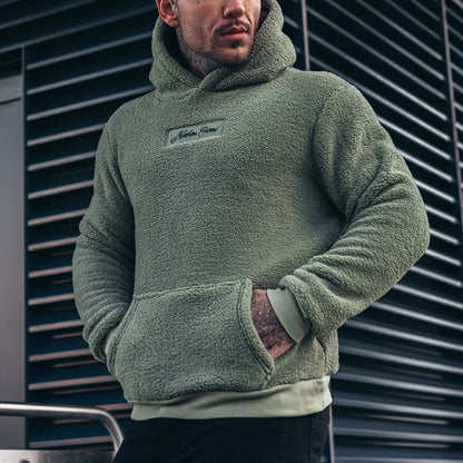 Men's Plush Hoodies Sweatshirt With Big Pocket Fashion Men null Olive Green 2XL