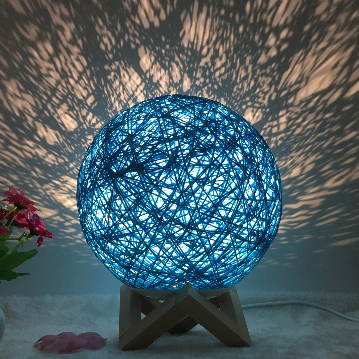 Creative Linen Table Lamp Novel and Unique LED Intelligent Home Decor Gym From House Blue shelf Button 20cm