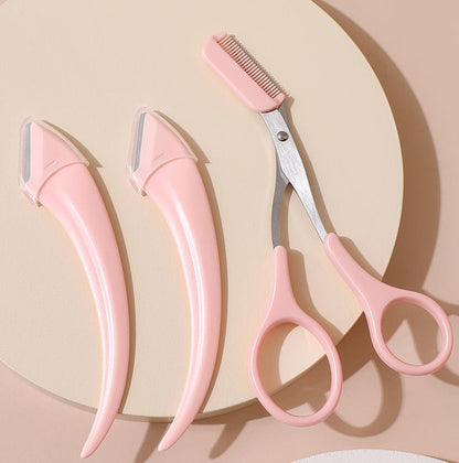 Eyebrow Trimming Knife With Comb Curved Moon Small Beauty Supplies Gadgets Beauty dealsniper-net Pink 2Eyebrow knife 1cutting comb