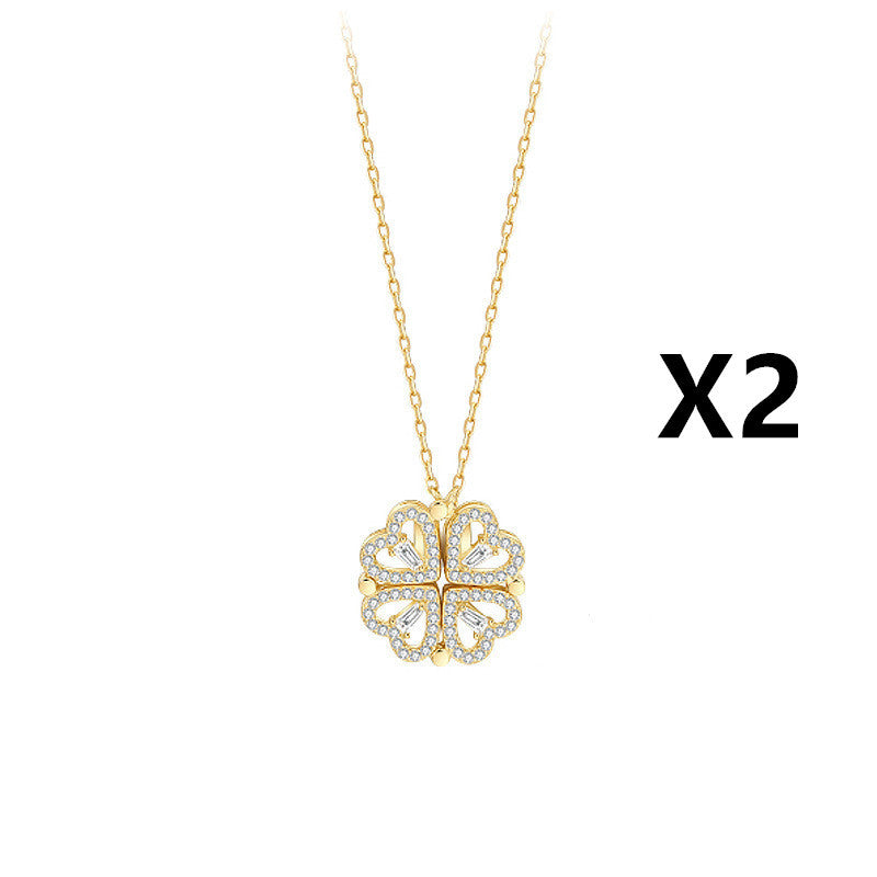 Explosive Style Detachable Deformed Four-leaf Clover Necklace Jewelry dealsniper-net Gold 2PCS