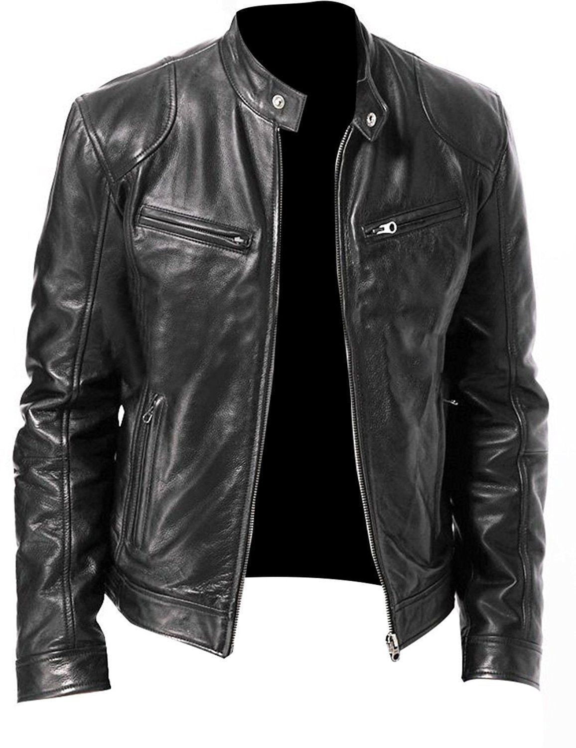 PU Leather Jacket Slim Leather Jacket Men dealsniper-net Black 3XL