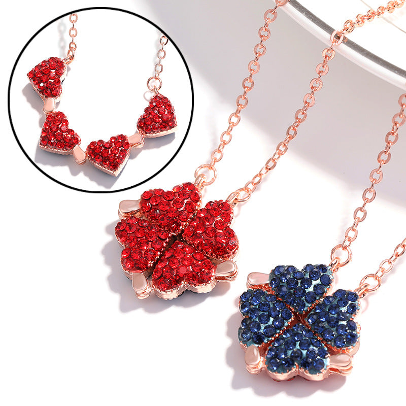 Love Lat Foldable Pendant Rose Gold Full Diamond Red Necklace Jewelry Gym From House Red blue B