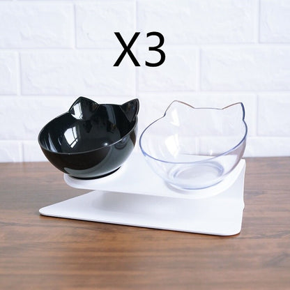 Non Slip Double Cat Bowl With Raised Stand Pet Food Pets dealsniper-net Black transparent and box3pcs