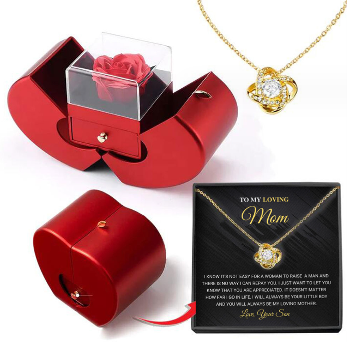 Fashion Jewelry Box Red Apple Christmas Gift Necklace Eternal Rose For Girl Mother's Day Valentine's Day Gifts With Artificial Flower Rose Flower Jewelry Box Jewelry dealsniper-net Necklace WISDOM TRYMA Box English