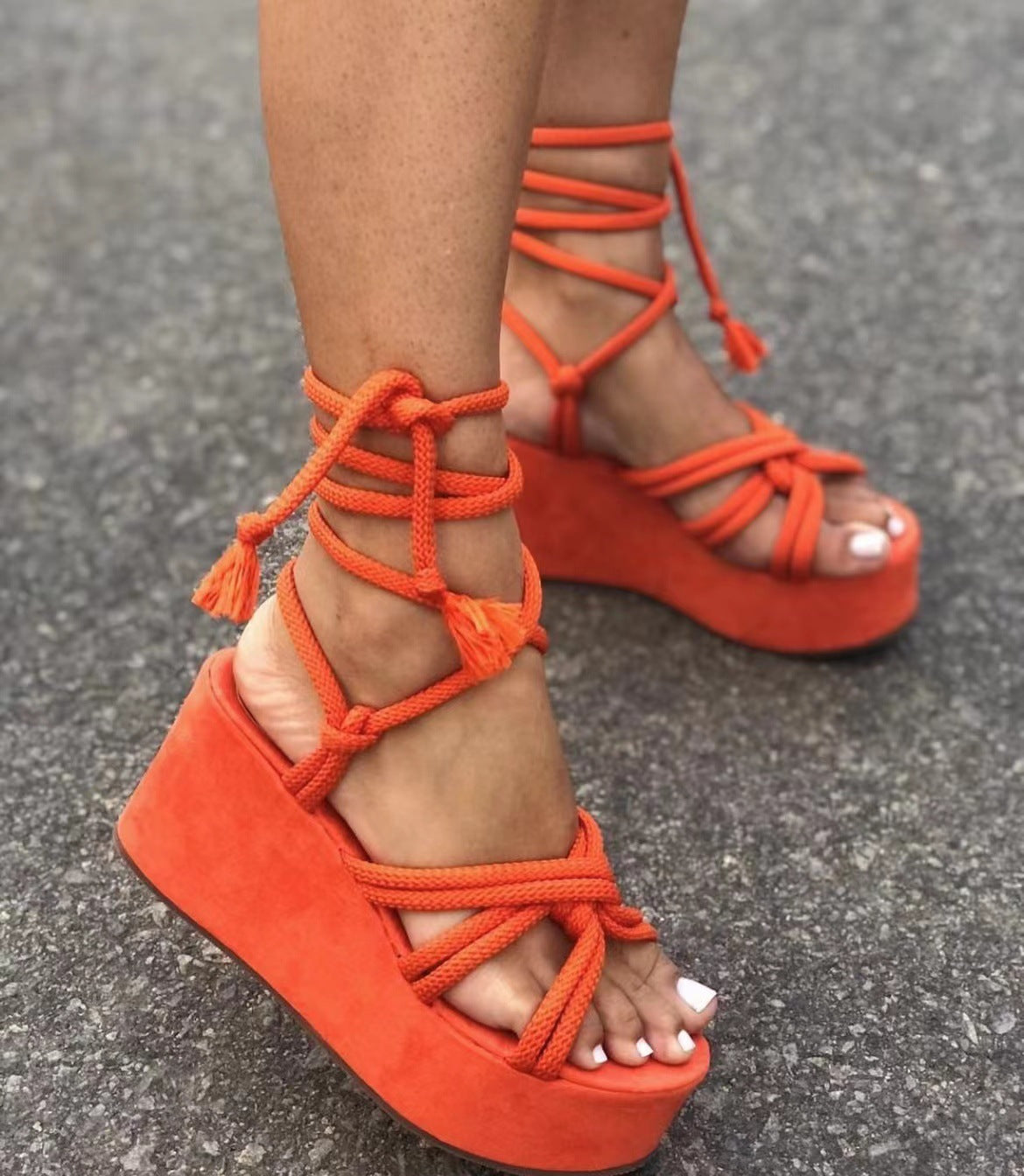 Summer Women Wedges Shoes High Heel Strappy Sandals Women dealsniper-net Orange Size36