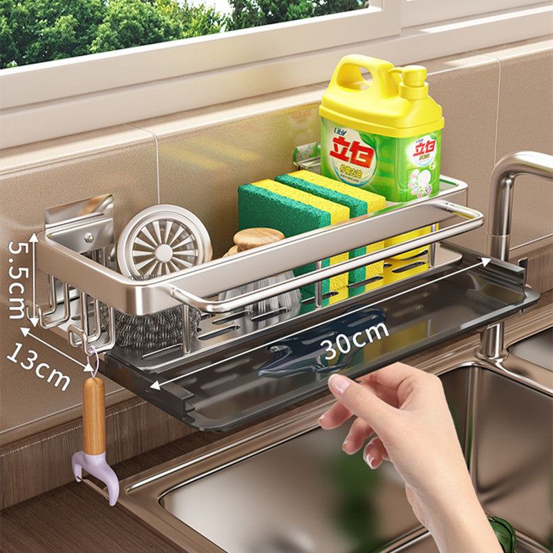 Kitchen Hanging Storage Rack Shelf Towel Sponge Drain Kitchen dealsniper-net BSilver