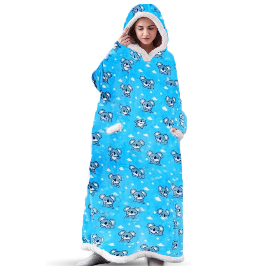 Super Long Flannel Blanket With Sleeves Winter Hoodies Sweatshirt Women dealsniper-net