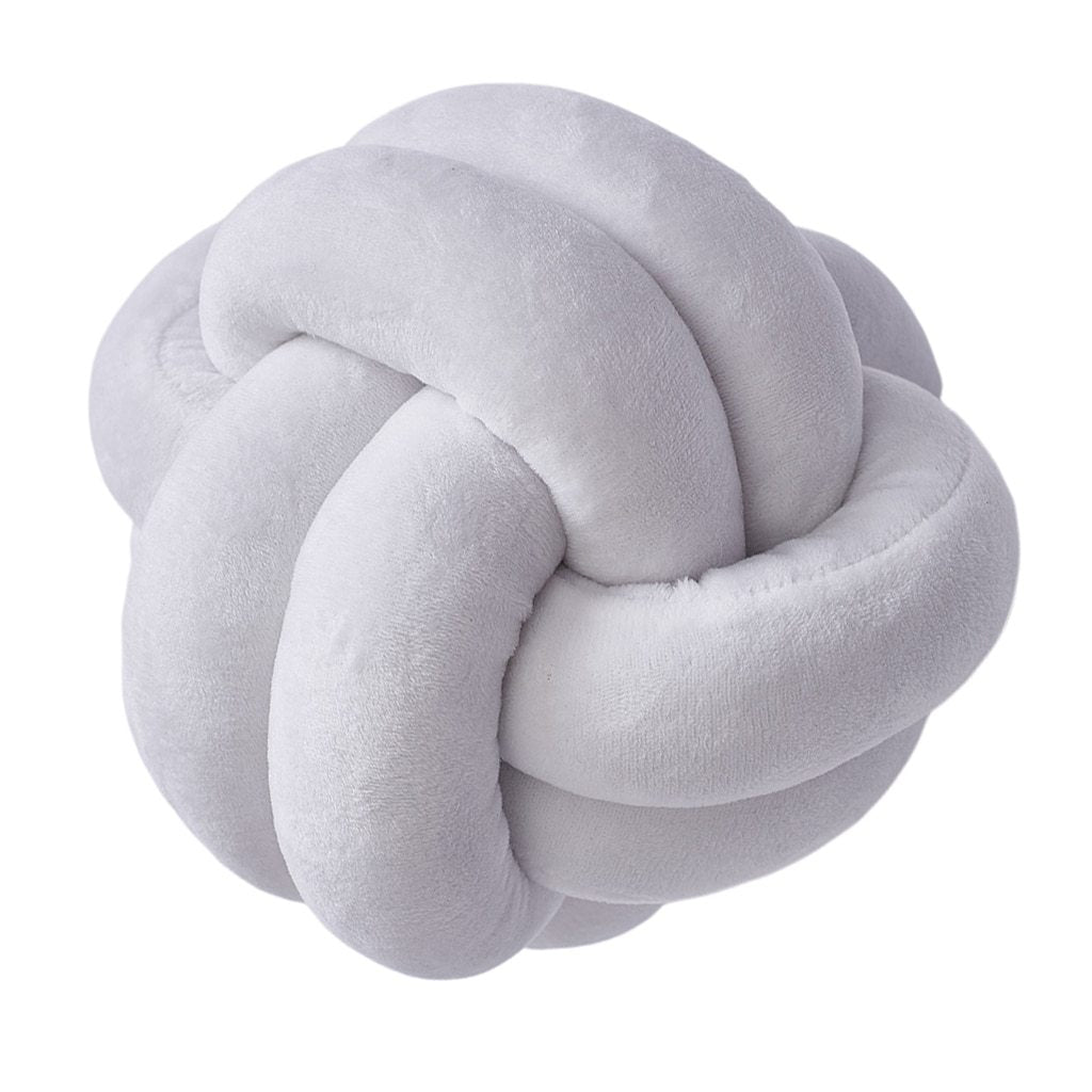 Knotted Plush Ball Design Round Throw Pillow House DealSniper.net White 18cm