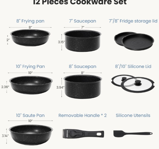 12 POTS And Pans Set, Non-stick Kitchen Cookware Set Kitchen DealSniper.net Black