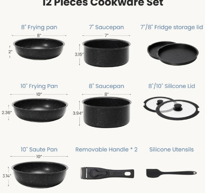 12 POTS And Pans Set, Non-stick Kitchen Cookware Set Kitchen DealSniper.net Black