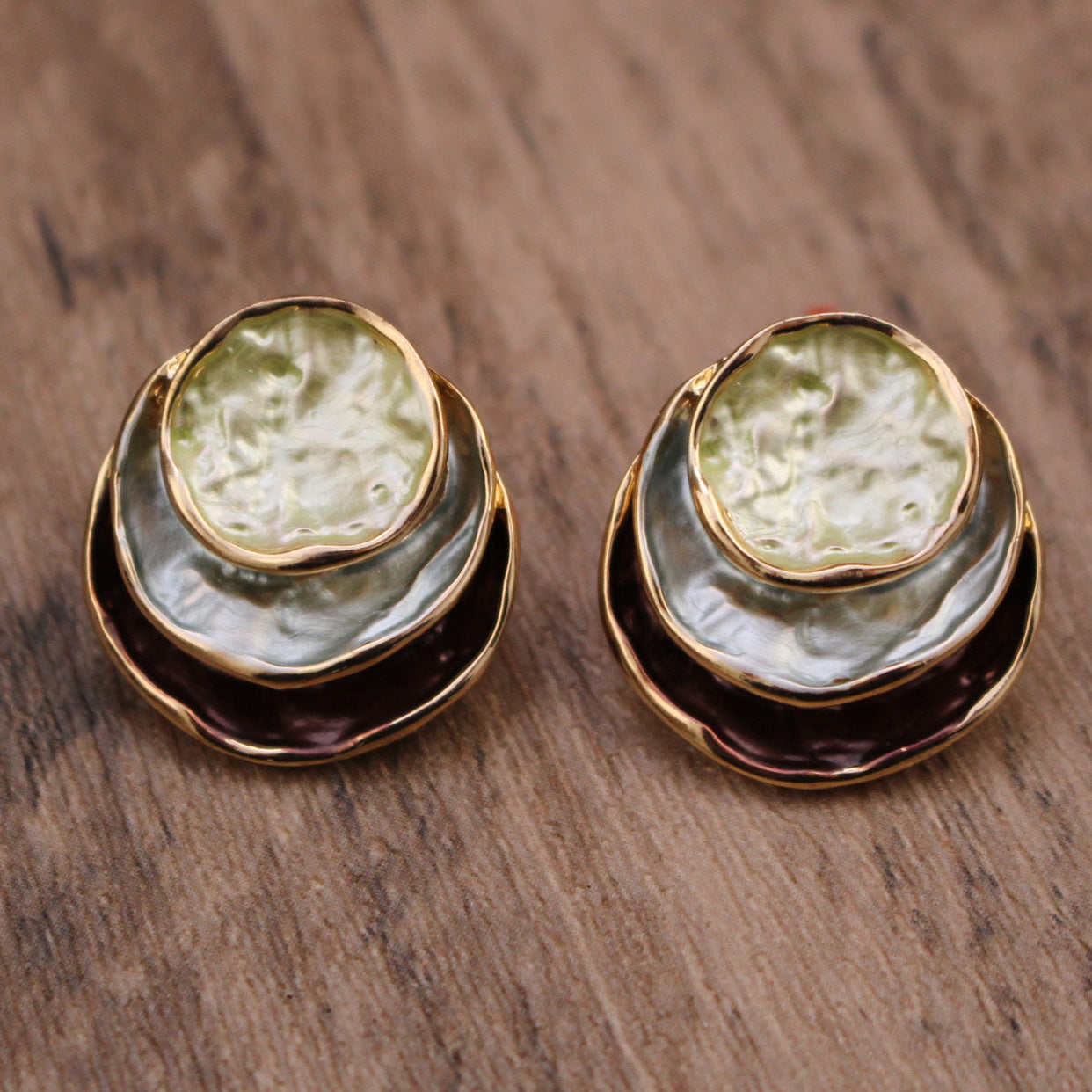 Ins Three-colored Painting Round Earrings Fashion Jewelry dealsniper-net Brown
