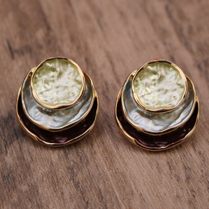 Ins Three-colored Painting Round Earrings Fashion Jewelry dealsniper-net Brown