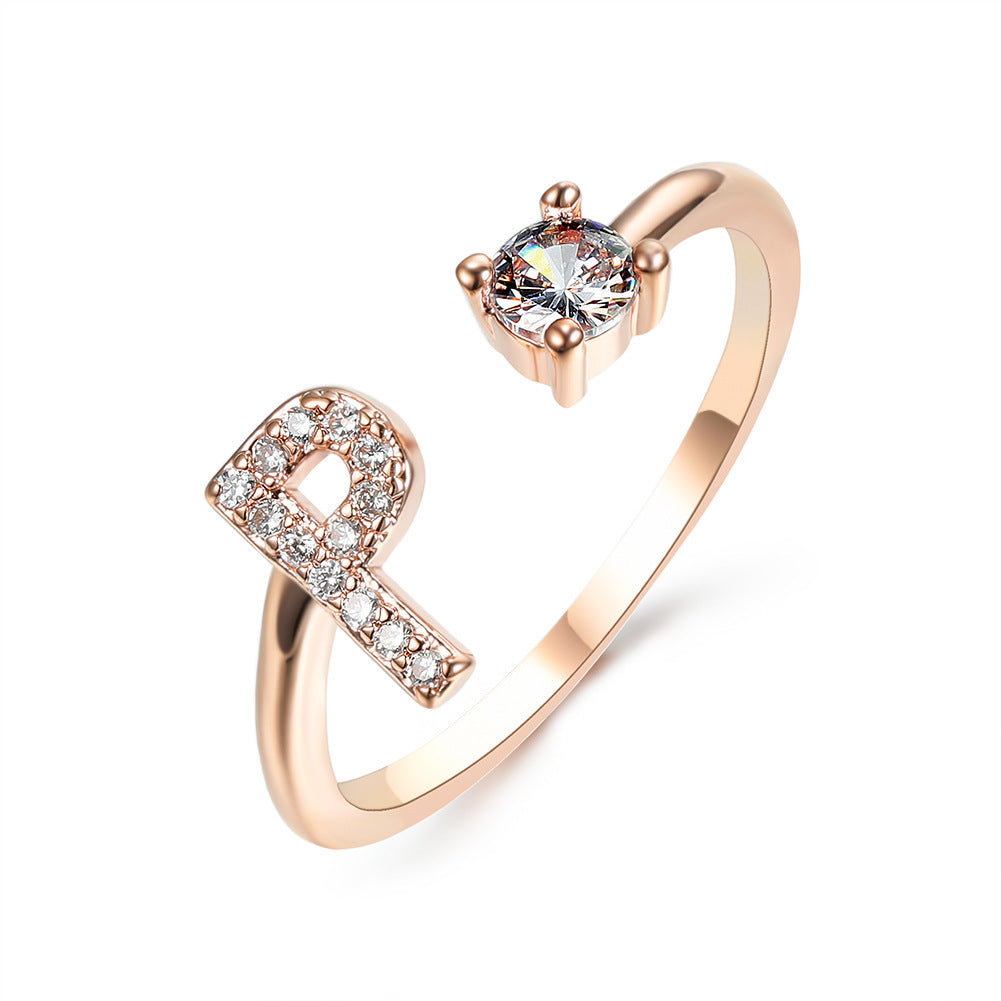 New Design Adjustable 26 Initial Letter Ring Fashion Jewelry Jewelry dealsniper-net Rose gold P