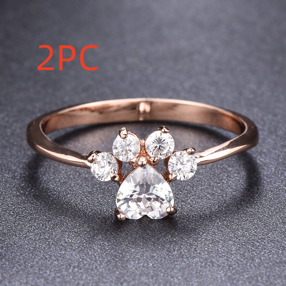 Cute Cat-claw-shaped Rings Fashion Personality Jewelry dealsniper-net White Diamond No 10 2PCS