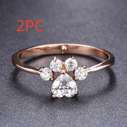 Cute Cat-claw-shaped Rings Fashion Personality Jewelry dealsniper-net White Diamond No 10 2PCS
