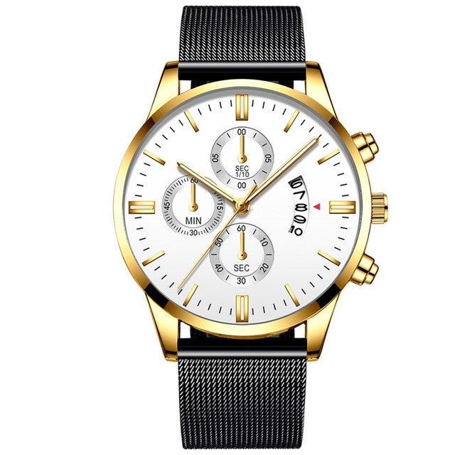 Mens Business Luxury Watches For Men Mesh Band Quartz Watch Jewelry Gym From House White gold