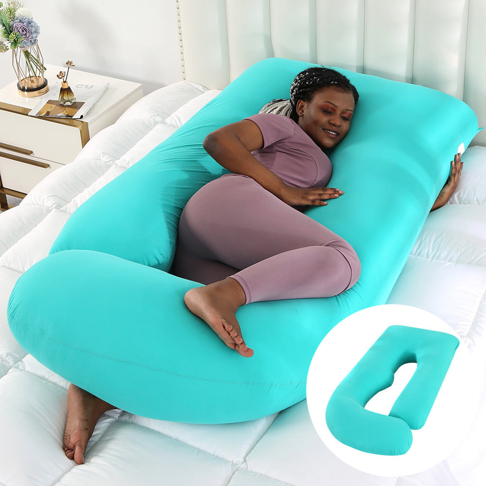 Maternity Pillow Waist Support Side Sleeping Slope Pillow J-type Health DealSniper.net Knitted Green 65x90x175cm