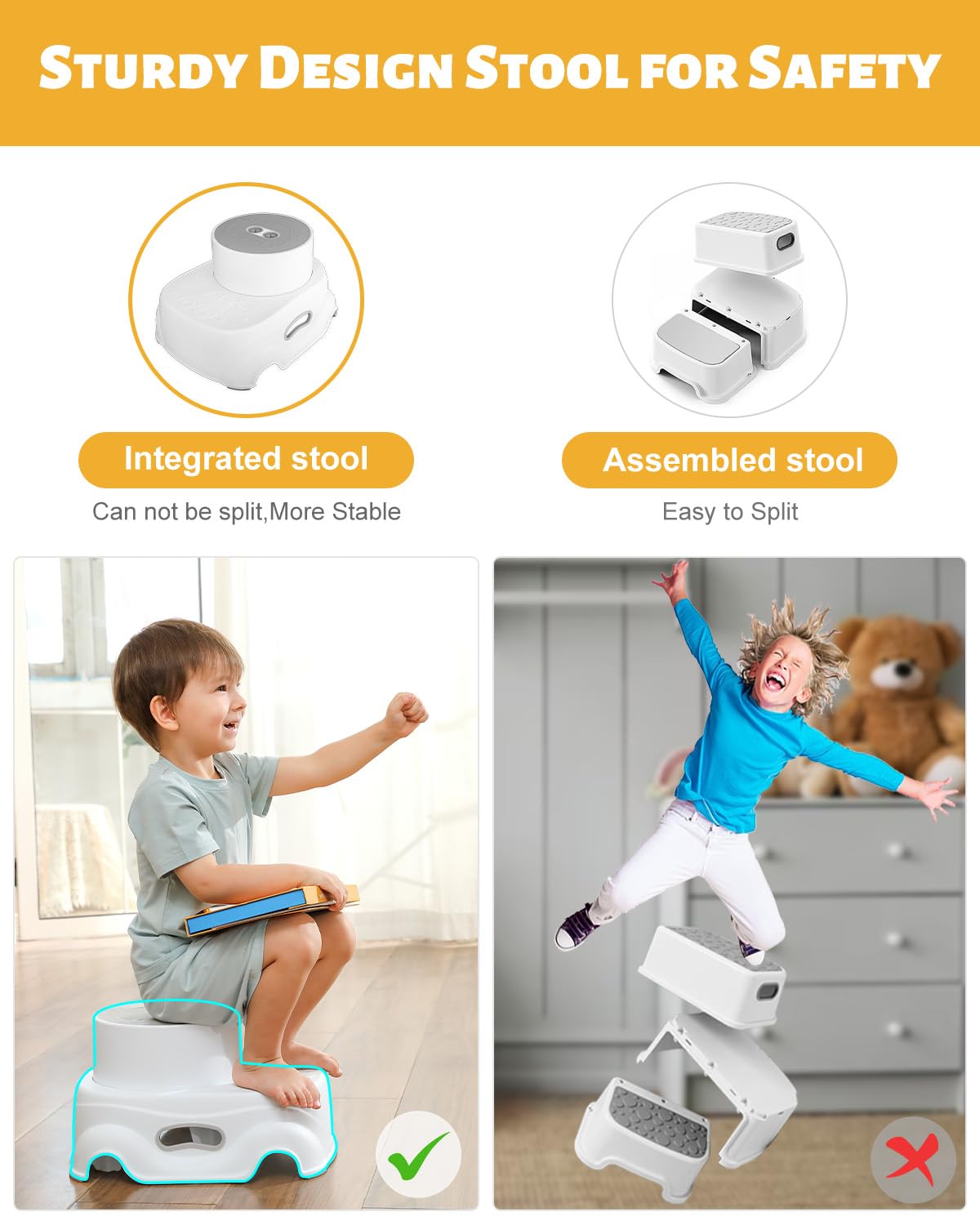 Padded 2-Step Step Stool 2-Step Footstool - Step Stool Non-slip Kitchen Gym From House