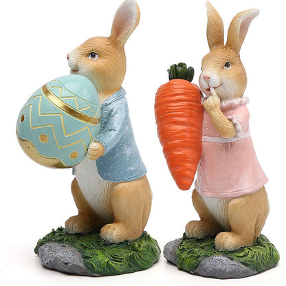 Rabbit Ornaments, Eggs, Carrot Branches, Crafts, Statues