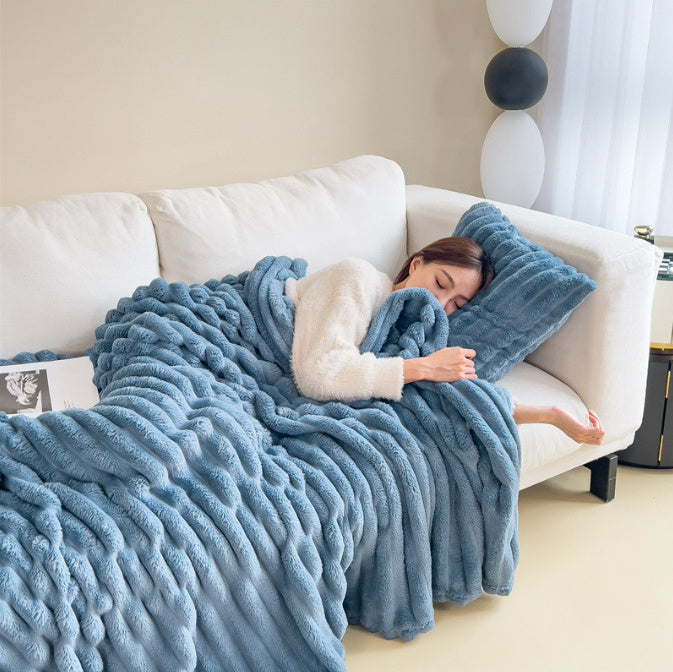 Soft Wind Bubble Velvet Blanket Warm Solid Rabbit House DealSniper.net Blue 100x150cm