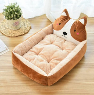 Kennel removable and washable Teddy cartoon pet nest Pets DealSniper.net Brown Akita L