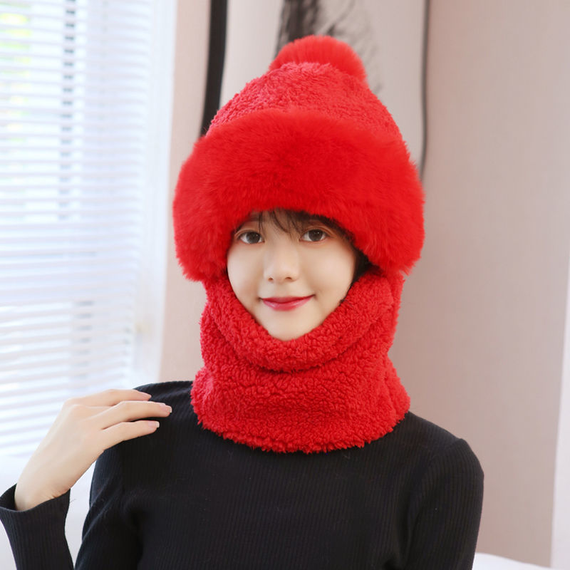 Fleece-lined Riding Windproof Scarf Mask Hat Women dealsniper-net Bright Red Pullover Adult Hat