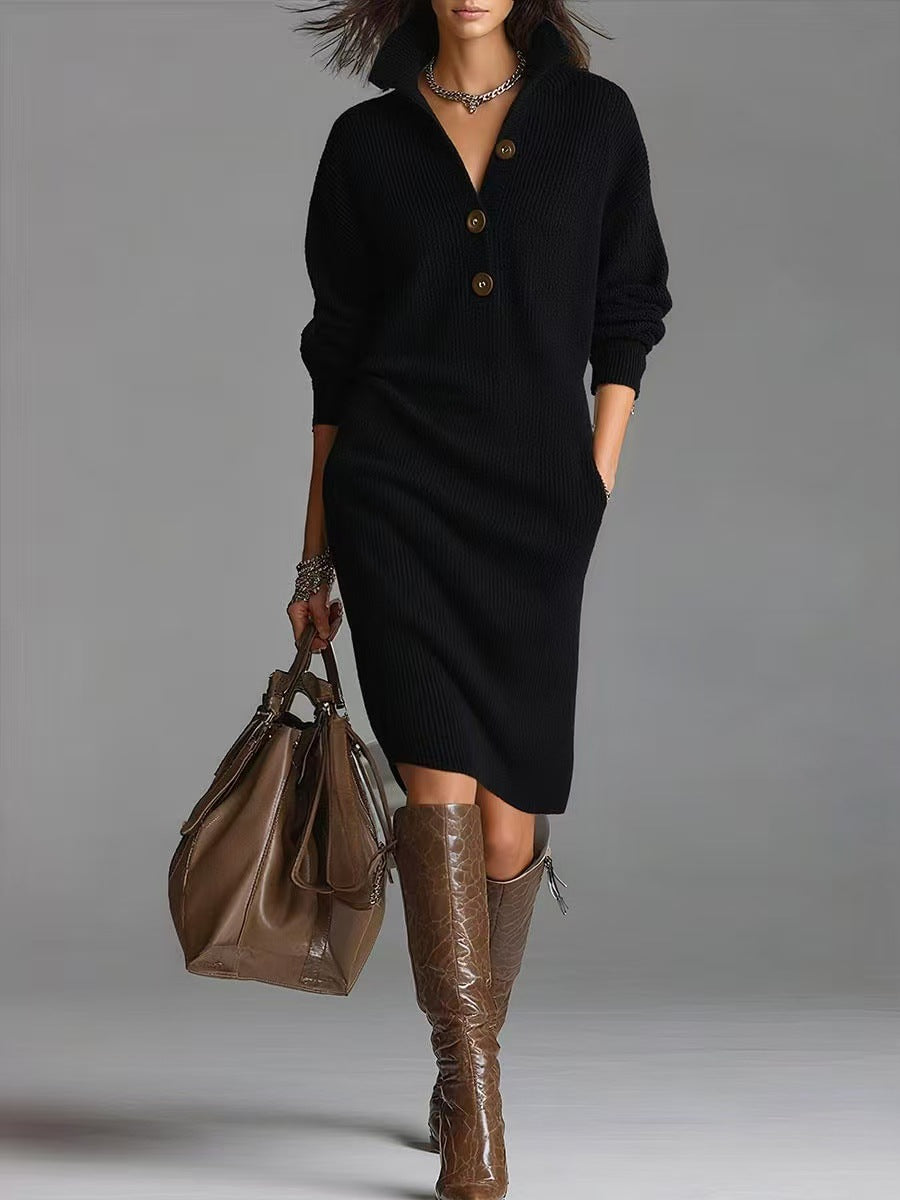 Long-sleeved Sweater Dress Fashion Warm Stand-up Collar Women Gym From House Black 2XL