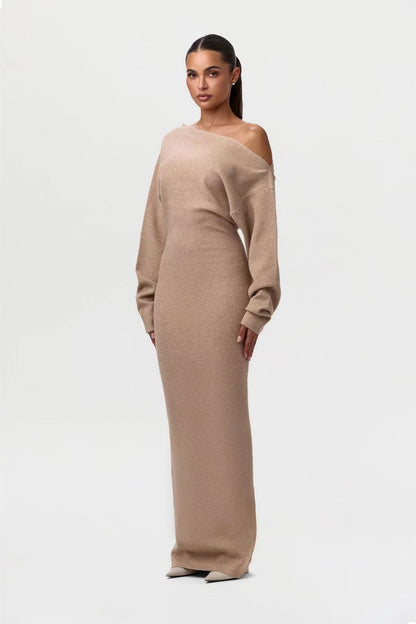 Ins Slim Long Sleeve Knitted Dress Evening Party Dresses Women Gym From House Apricot L