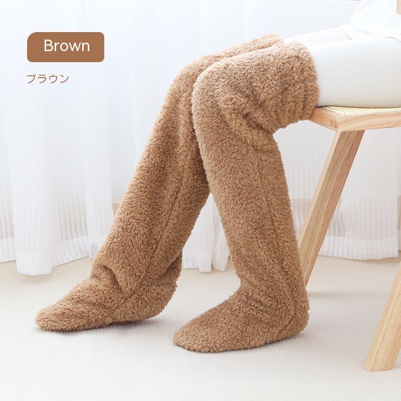 Over Knee High Fuzzy Long Socks Winter Warm Cold Leg Knee Joint Cold-proof Stockings Home Floor Sleeping Socks Men dealsniper-net Brown Average Size