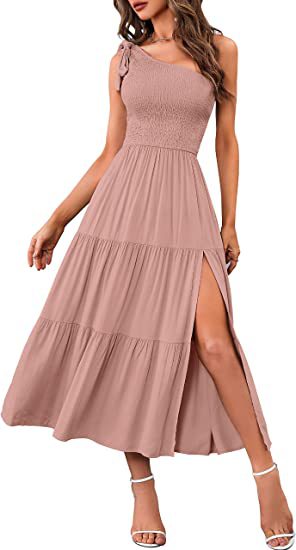New Summer Fashion Women's One-shoulder Pleated Women dealsniper-net Lotus root color L