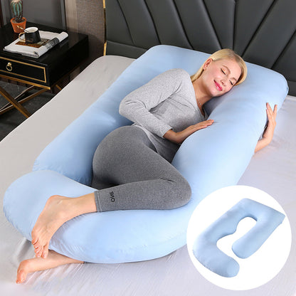 Maternity Pillow Waist Support Side Sleeping Slope Pillow J-type Health DealSniper.net Cotton Blue 65x90x175cm
