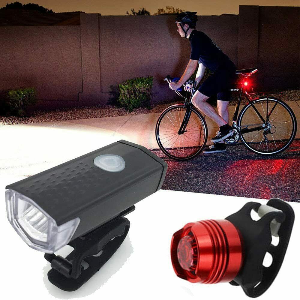 USB Rechargeable LED Bicycle Headlight Bike Head Light Front Rear Lamp Cycling Vehicle dealsniper-net