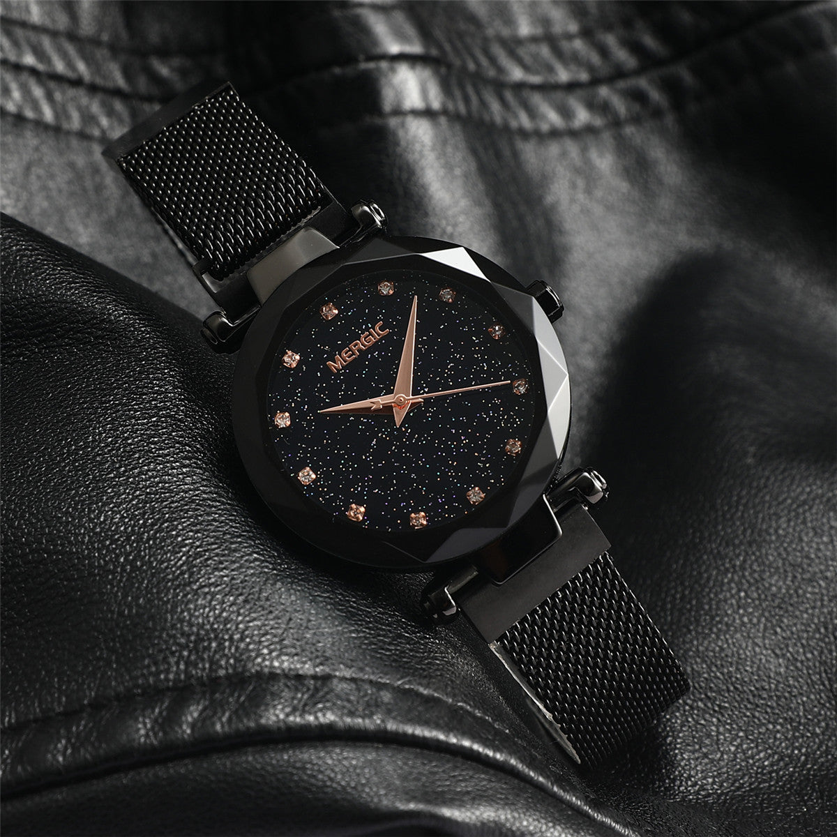 Milan mesh belt starry sky rhinestone scale watch Jewelry DealSniper.net Black