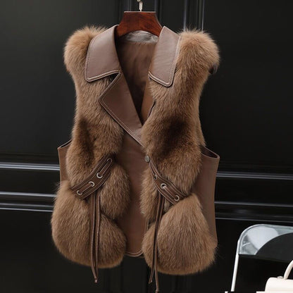 Fur Vest Short Coat Autumn And Winter New Patchwork Winter Women dealsniper-net Camel L