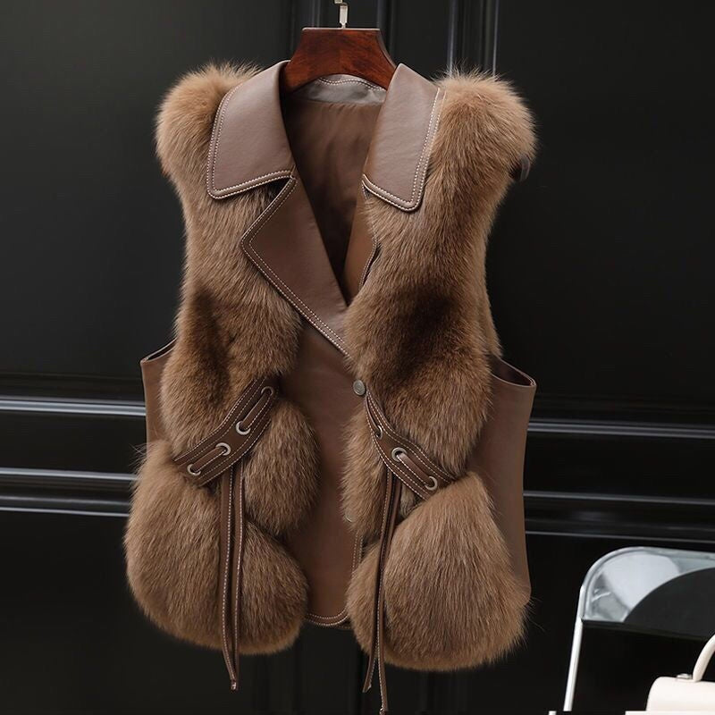 Fur Vest Short Coat Autumn And Winter New Patchwork Winter Women DealSniper.net Camel L