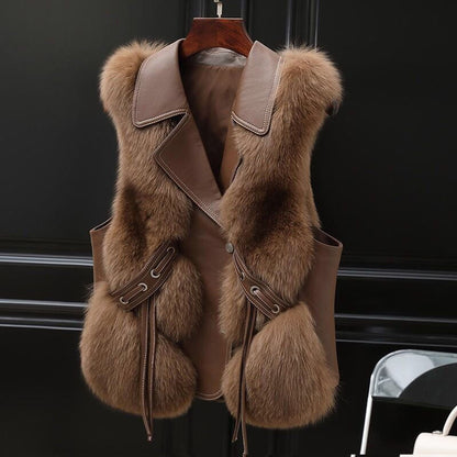 Fur Vest Short Coat Autumn And Winter New Patchwork Winter Women DealSniper.net Camel L