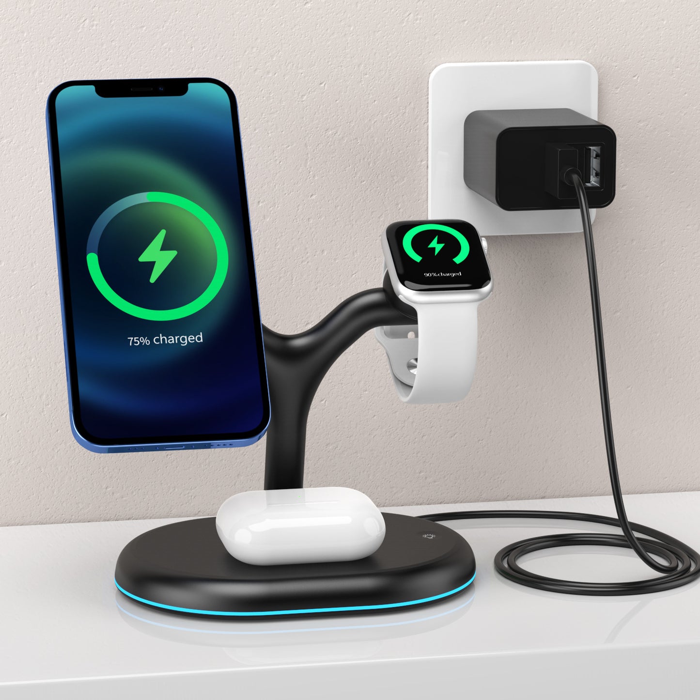 Multifunctional Three-in-one Magnetic Wireless Charger Gadgets Gym From House Black