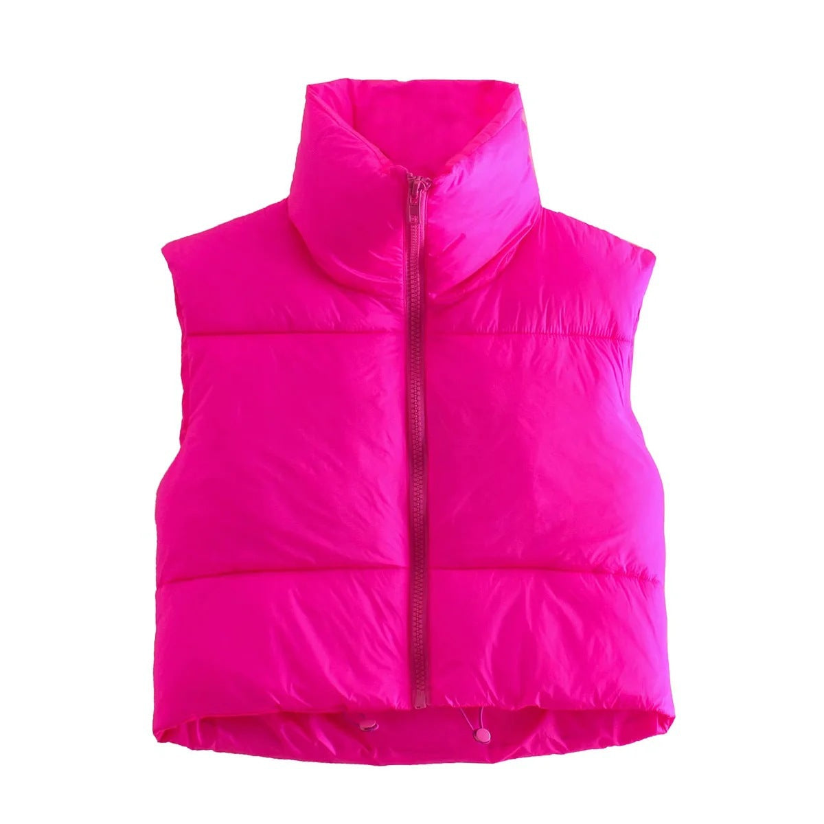 Winter Short Vest For Women Solid Color Zip Sleeveless Lapel Jacket Fashion Bread Coat Women dealsniper-net Rose Red 2XL