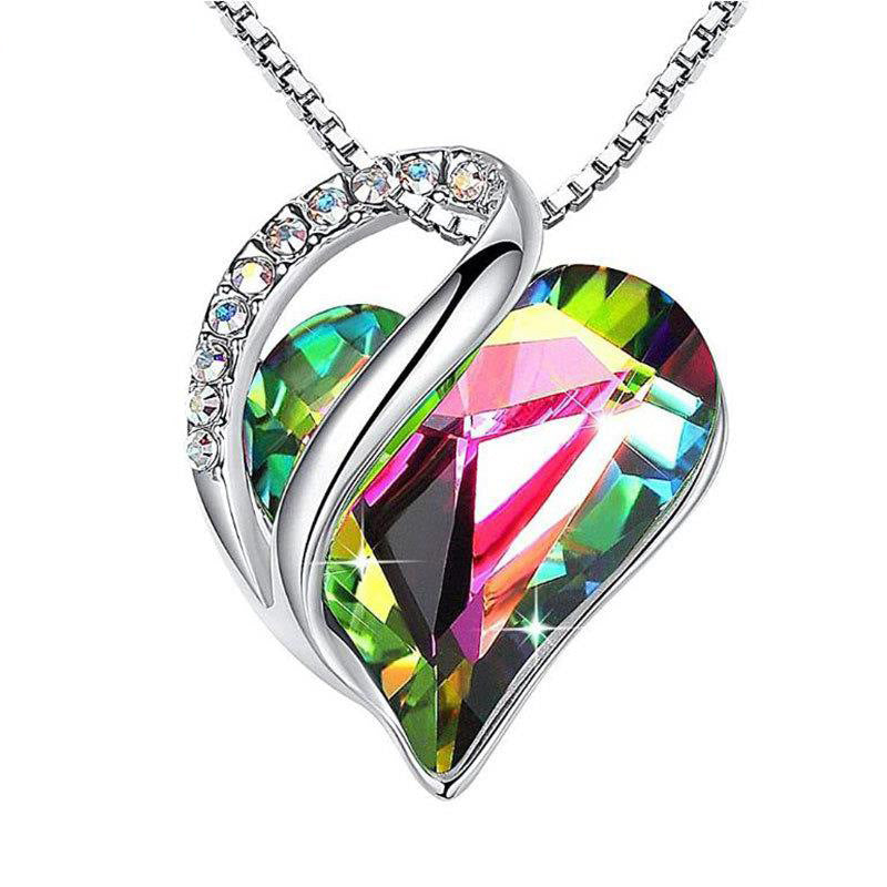 925 Sliver Heart Shaped Geometric Necklace Jewelry Jewelry dealsniper-net Green