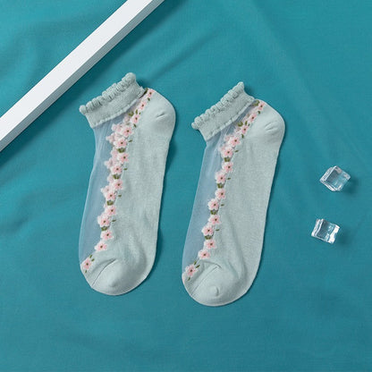 Women's Thin Spun Glass Lace Crystal Boat Socks Women DealSniper.net Green Free Size