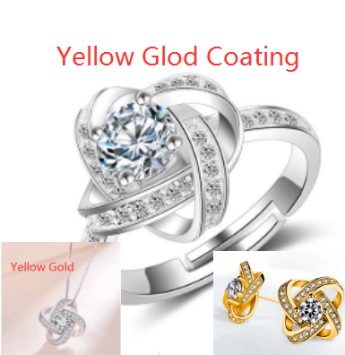 925 Sterling Silver Necklace For Women Forever Heart AAA Zircon Mosaic Necklaces & Pendants Gift Kitchen DealSniper.net Yellowgold set