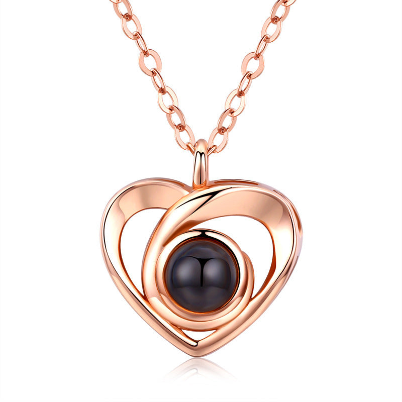 S925 Silver Romantic Photo Projection Necklace Heart Jewelry DealSniper.net Rose Red