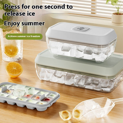 32 Grid Silicone Ice Cube Tray Mould With Lid Shovel Storage Box Kitchen DealSniper.net