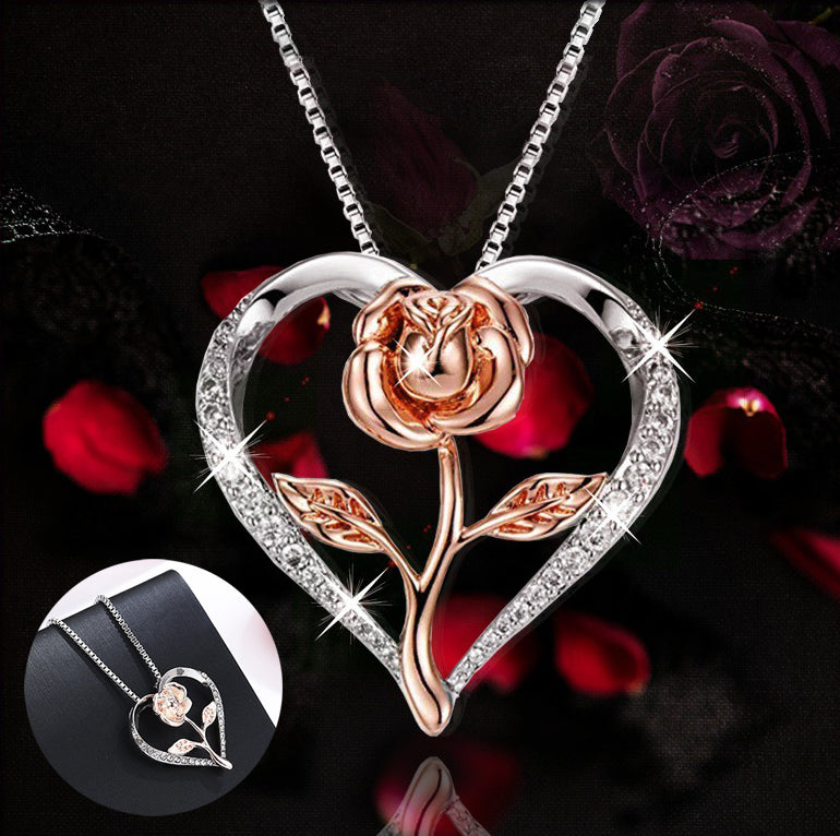 Zircon Heart Rose Silver Necklace For Women Women dealsniper-net