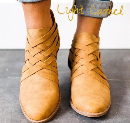 New Pointed Thick Heel Hollow Short Boots Women Gym From House Camel 35