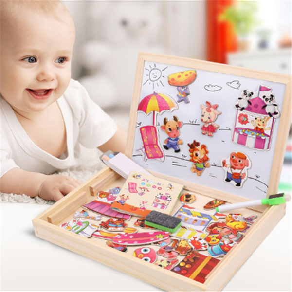 Wooden Magnetic Puzzle Toys Children 3D Puzzle Box Figure